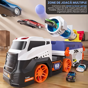 Camion cu Mașinuțe pentru Copii – Tun Lansator, Lumini, Sunete și 10 Vehicule Incluse