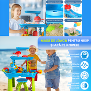 Masă de Joacă cu Apă și Nisip 3 Nivele pentru Copii – Set Complet cu Accesorii